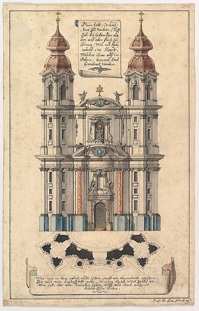 Baroque Church Façade with Obliquely Placed Towers