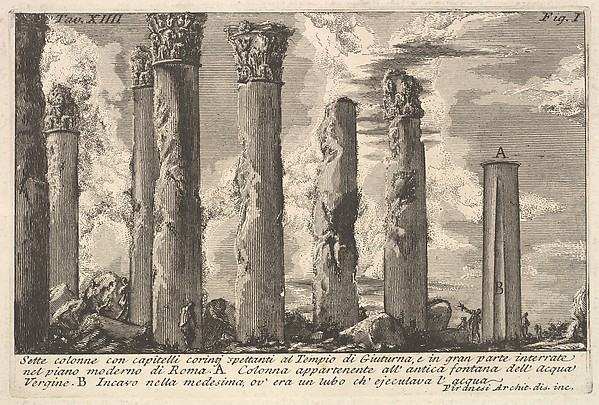 Seven columns of the Temple of Juturna with Corinthian capitals . . . (Sette colonne con capitelli corinti spettanti al Tempio di Giuturna . . .)
