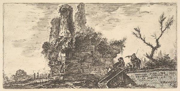 Plate 27: Tomb of the three Curiatii brothers in Albano (Sepolcro delle tre fratelli Curiati in Albano), from "Alcune Vedute di Archi Trionfali ed altri monumenti inalzati da Romani parte di quali se veggono in Roma e parte per l'Italia" (Some Views of Triumphal Arches and other monuments erected by the Romans, some of which are in Rome and some elsewhere in Italy)