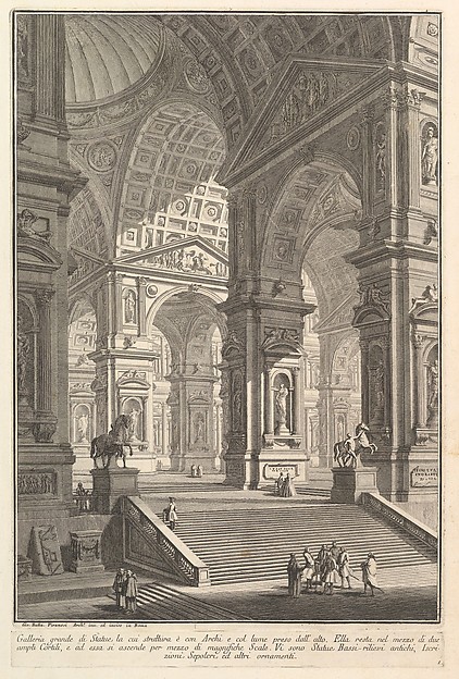 Large sculpture gallery built on arches and lit from above... (Galleria grande di Statue, la cui struttura è con Archi e col lume preso dall'alto...), from "Prima Parte di Architettura, e Prospettive"