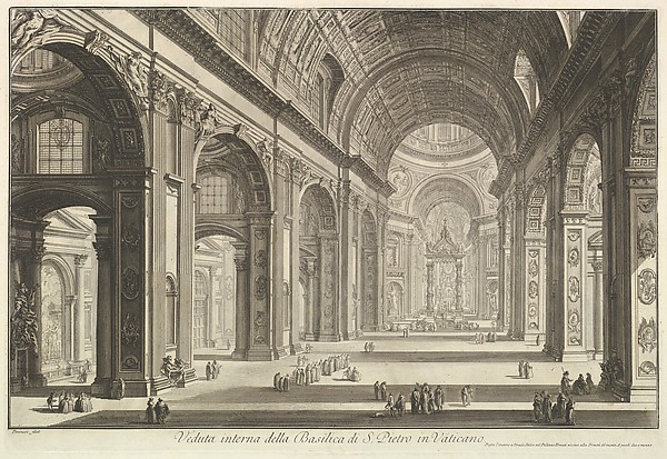 Interior view of St. Peter's Basilica in the Vatican, from Vedute di Roma (Roman Views)