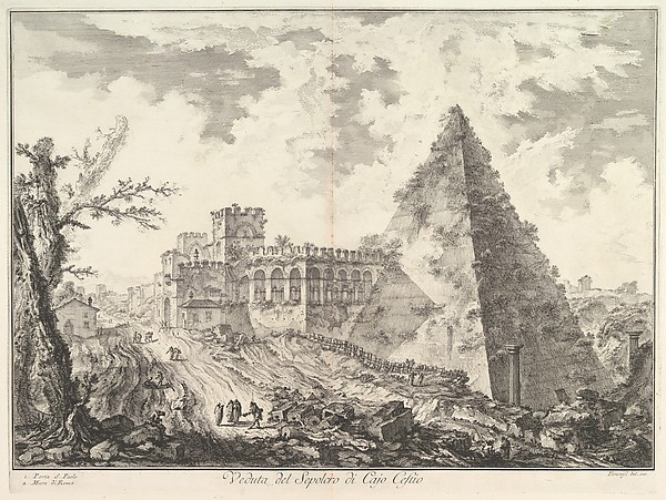 The Pyramid of Caius Cestius, with the Porta S. Paolo and adjoining road (Veduta del Sepolcro di Cajo Cestio), from "Vedute di Roma"