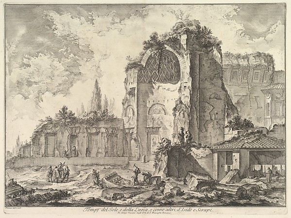 The Temple of Venus and Roma (erroneously called Temple of Sol and Luna) (Veduta degli avanzi di due triclini che appartenevano alla Casa aurea di Nerone), from "Vedute di Roma"