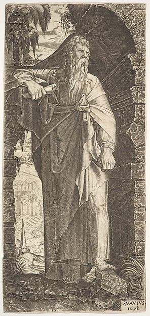 St. Paul standing under an overgrown arch, from "Christ and the Twelve Apostles" by Lambert Suavius