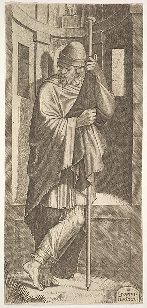 St. James Major leaning on a pole before a niche, from "Christ and the Twelve Apostles" by Lambert Suavius