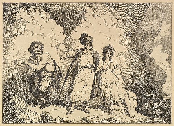 Scene from the Tempest: Caliban, Prospero and Miranda