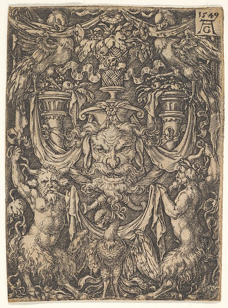 Ornamental Design with a Mask and an Eagle between Two Fauns below