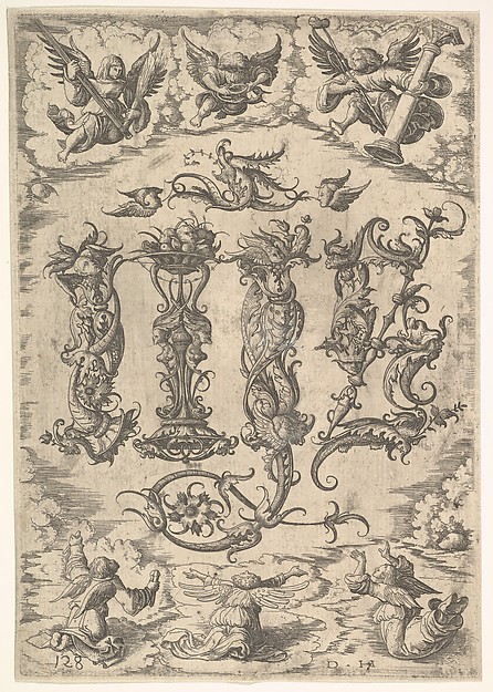 IHS Monogram surrounded by Six Angels