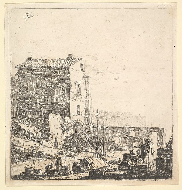 An Oriental Merchant with Merchandise at Riverside
