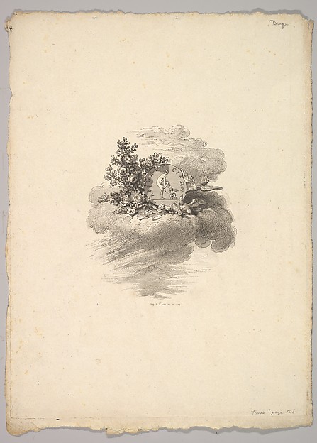 Vignette with Coin on a Cloud with Roses to the left and Doves Below and to the Right, Tome I, Page 148, from Description des Principales Pierres gravées du Cabinet de S.A.S. Monseigneur le Duc d'Orléans Premier Prince du sang. A Paris chez M. l'abbé de la Chau au Palais-Royal M. l'abbé Le Blond au collége Mazarin Et chez Pissot, libraire, quai des Augustins