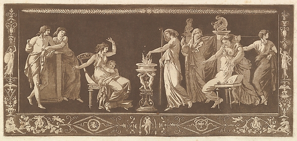 Scène de Sacrifice (Antique Sacrifice), from Recueil de Différentes Compositions Frises et Ornements dessinées et gravées à la manière du lavis par La Grenée le Juene Se trouve chez l'Auteur, au Louvre et chez Basan, rue et Hôtel Serpente A Paris, in an album containing Recueil de Compositions par Lagrenée Le Jeune (Collection of Compositions by Lagrenée the Younger)