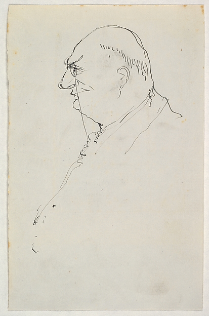 Caricature of a Man Wearing a Monocle Seen in Profile