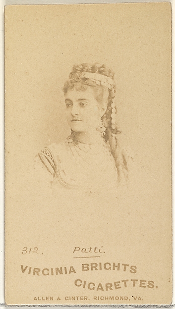Card 312, Patti, from the Actors and Actresses series (N45, Type 1) for Virginia Brights Cigarettes