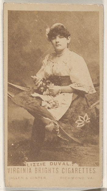 Lizzie Duval, from the Actors and Actresses series (N45, Type 1) for Virginia Brights Cigarettes