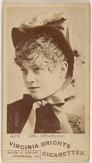 Card 474, Ella Stockman, from the Actors and Actresses series (N45, Type 1) for Virginia Brights Cigarettes