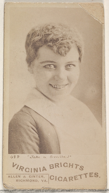 Card 488, "Take a Smile!", from the Actors and Actresses series (N45, Type 5) for Virginia Brights Cigarettes