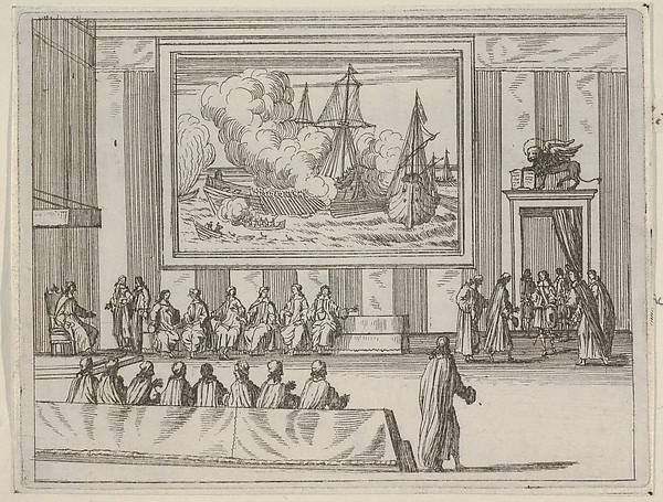 Francesco I d'Este Presents Himself with Warmth and Humility with Representatives of the Republic of Venice and the Duke of Savoy, from L'Idea di un Principe ed Eroe Cristiano in Francesco I d'Este, di Modena e Reggio Duca VIII [...]