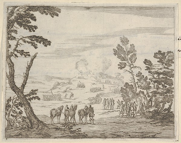 Thankful for Having Survived, Francesco I d'Este Finds Refuge in the Shade of a Tree, as Anone is Overtaken with Heavy Musket Fire and the Example of His Own Survival, from L'Idea di un Principe ed Eroe Cristiano in Francesco I d'Este, di Modena e Reggio Duca VIII [...]
