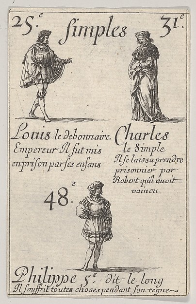 Louis le debonnaire... Charles le Simple, from 'Game of the Kings of France' (Jeu des Rois de France)