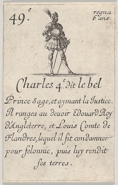 Charles 4.e- dit le bel / Prince sage..., from 'Game of the Kings of France' (Jeu des Rois de France)