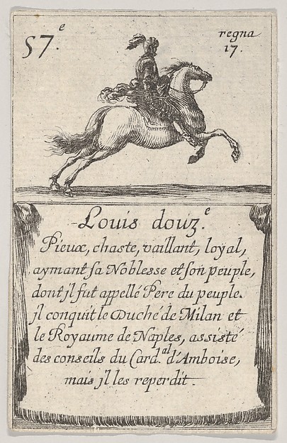 Louis douz.-e / Pieux, chaste..., from "Game of the Kings of France" (Jeu des Rois de France) by Stefano della Bella, The Metropolitan Museum of Art