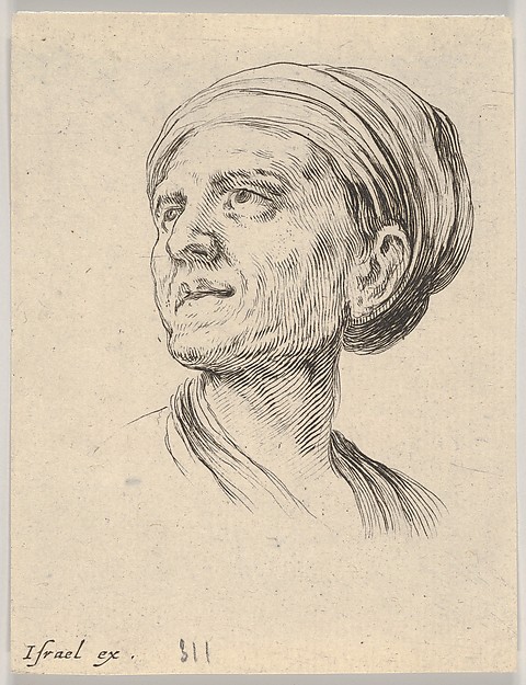 Plate 4: head of an old woman with a bonnet, looking left from 'Various heads and figures' (Diverses têtes et figures)