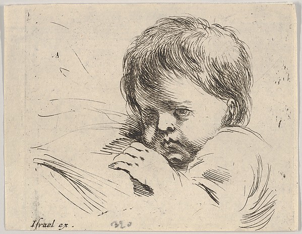 Plate 13: bust of a child with his left hand near to his chin, turned towards the left, from 'Various heads and figures' (Diverses têtes et figures)