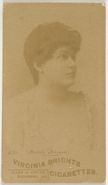Card 521, Marie Jansen, from the Actors and Actresses series (N45, Type 6) for Virginia Brights Cigarettes