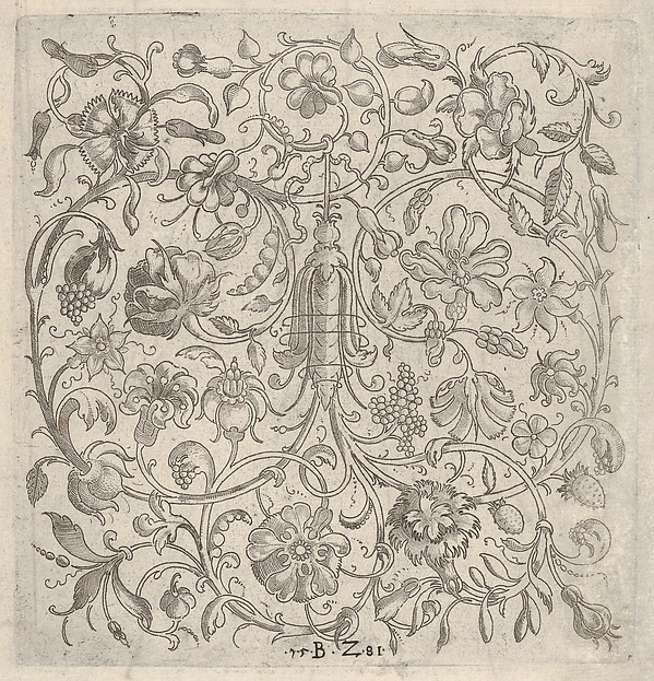Square Panel with Vegetal Scrollwork, Flowers and Fruits