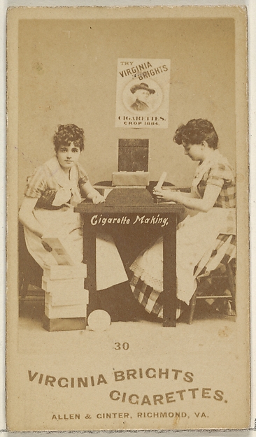 Card 30, from the series, Cigarette Making Girls (N46) for Virginia Brights Cigarettes