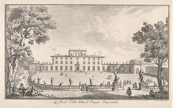The Royal Villa called il Poggio Imperiale (La Real Villa detta il Poggio Imperiale), view of the façade and balustrade with statuary, from "Views of the city and other places of Tuscany" (Vedute delle ville e d'altri luoghi della Toscana)