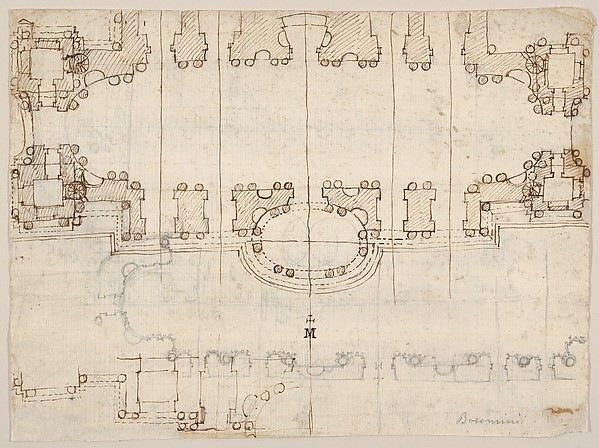 Studies for the Nave and Narthex of San Giovanni in Laterano, Rome (recto and verso)