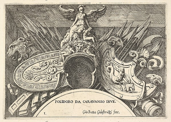 Plate 1: trophies of Roman arms from decorations above the windows on the second floor of the Palazzo Milesi in Rome