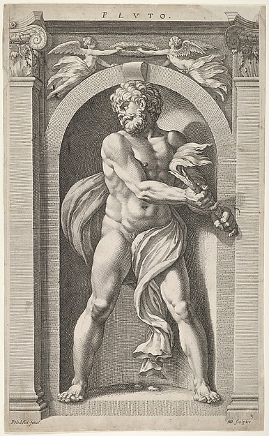 Pluto; on verso sketches of a figure, four heads, and a column