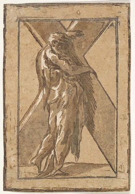 Saint Andrew standing in profile holding a large cross, from "Twelve Apostles" by Antonio da Trento