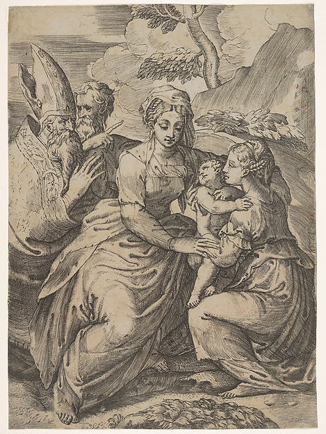 Madonna and Child with Saints (after Parmigianino) by Battista Angolo del Moro