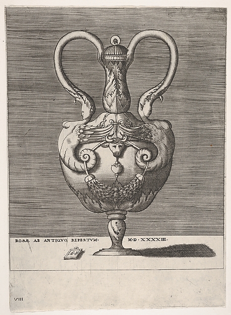 Antique Lidded Vase with Two Handles emerging from the Heads of Hybrid Female Sphinxes, from "Vases after the Antique"