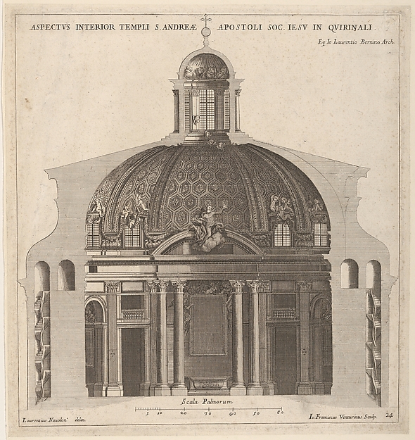 Cross-section of the church of Sant'Andrea al Quirinale, Rome, showing lantern, cupola, and altar