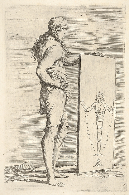A figure supporting a tablet with a representation of a herm of Diana of Ephesus, from the series 'Figurine'