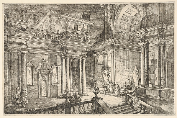 Interior of a Classical Building Showing People Engaged in Conversation