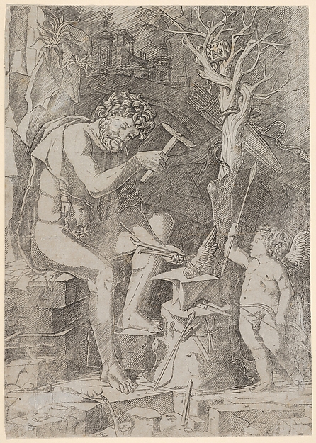 Vulcan seated forging Cupid's wing
