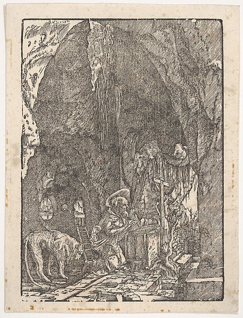 Saint Jerome in Penitence, in a Cave, from "Holzschnitte alter deutscher Meister in den Original-Platten gesammelt von Hans Albrecht von Derschau" by Albrecht Altdorfer