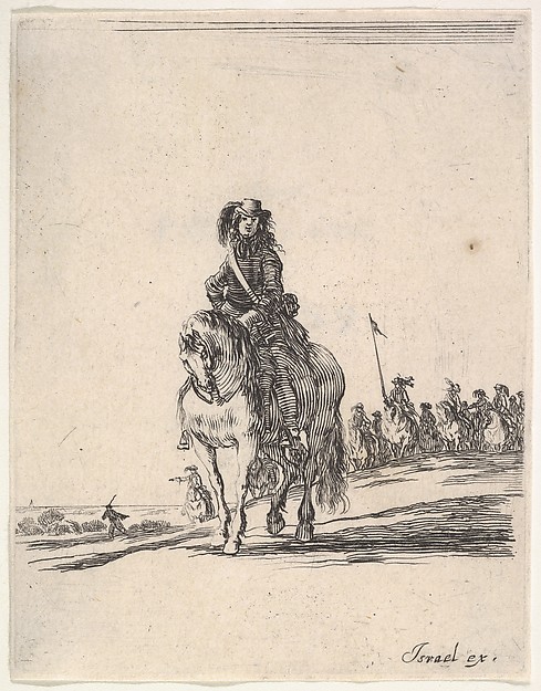 A horseman, facing front, a group of horsemen in background to the right, from 'Various cavalry exercises' (Diverses exercices de cavalerie)