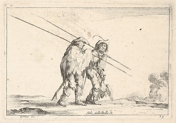 Plate 13: Two pikemen walking towards the right, each with their pikes in their right hands, from 'Various Figures' (Agréable diversité de figures)