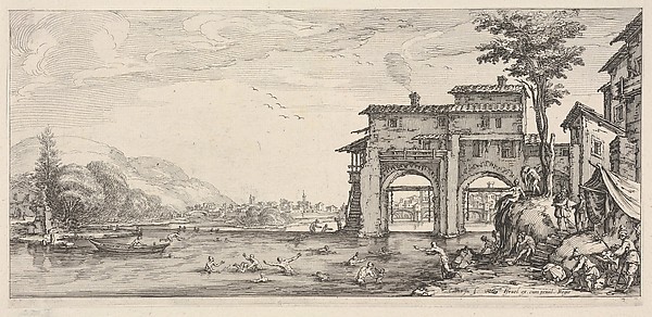 View of bathers and a large building at the right, from the series 'Italian landscapes' (Diverse vedute designate in Fiorenza / Paysages italiens)