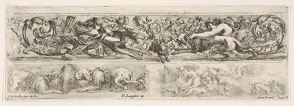 Designs for Three Friezes with Hunting Themes, Plate 9 from: 'Decorative friezes and foliage' (Ornamenti di fregi e fogliami)