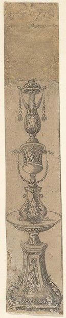 Decorative border panel with a candelabra ornamented with foliate designs, from Life of the Virgin and Christ