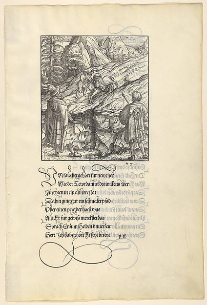 Theuerdarnk's Horse Falls Under Him, from [Theuerdank] Die geuerlicheiten vnd einsteils der geschichten des loblichen streytparen vnd hochberümbten helds vnd Ritters herr Tewrdannckhs