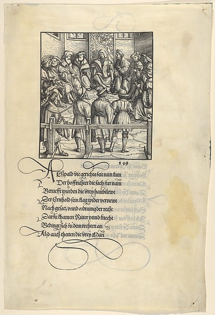 Three Captains Brought Up for Judgment, from [Theuerdank] Die geuerlicheiten vnd einsteils der geschichten des loblichen streytparen vnd hochberümbten helds vnd Ritters herr Tewrdannckhs