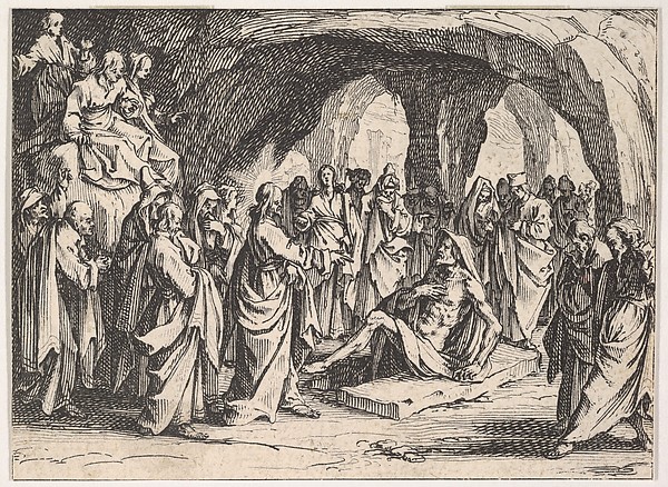 The Resurrection of Lazarus (La Resurrection de Lazare), set in a cave, from "The New Testament" (Le Nouveau Testament) by Jacques Callot